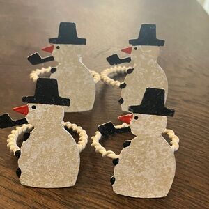 Crate and Barrel Snowman Napkin Rings Set